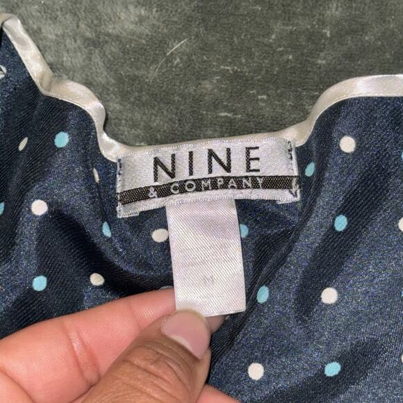 Nine & Company A-Line Slip Dress Women Medium Blue Polka Dot V-Neck Short Sleeve - Picture 7 of 7